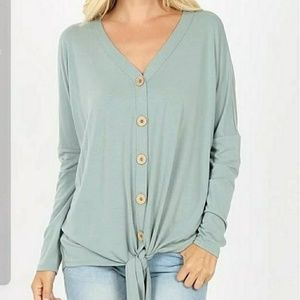 Andie Button Up Tie Top with Long Sleeves